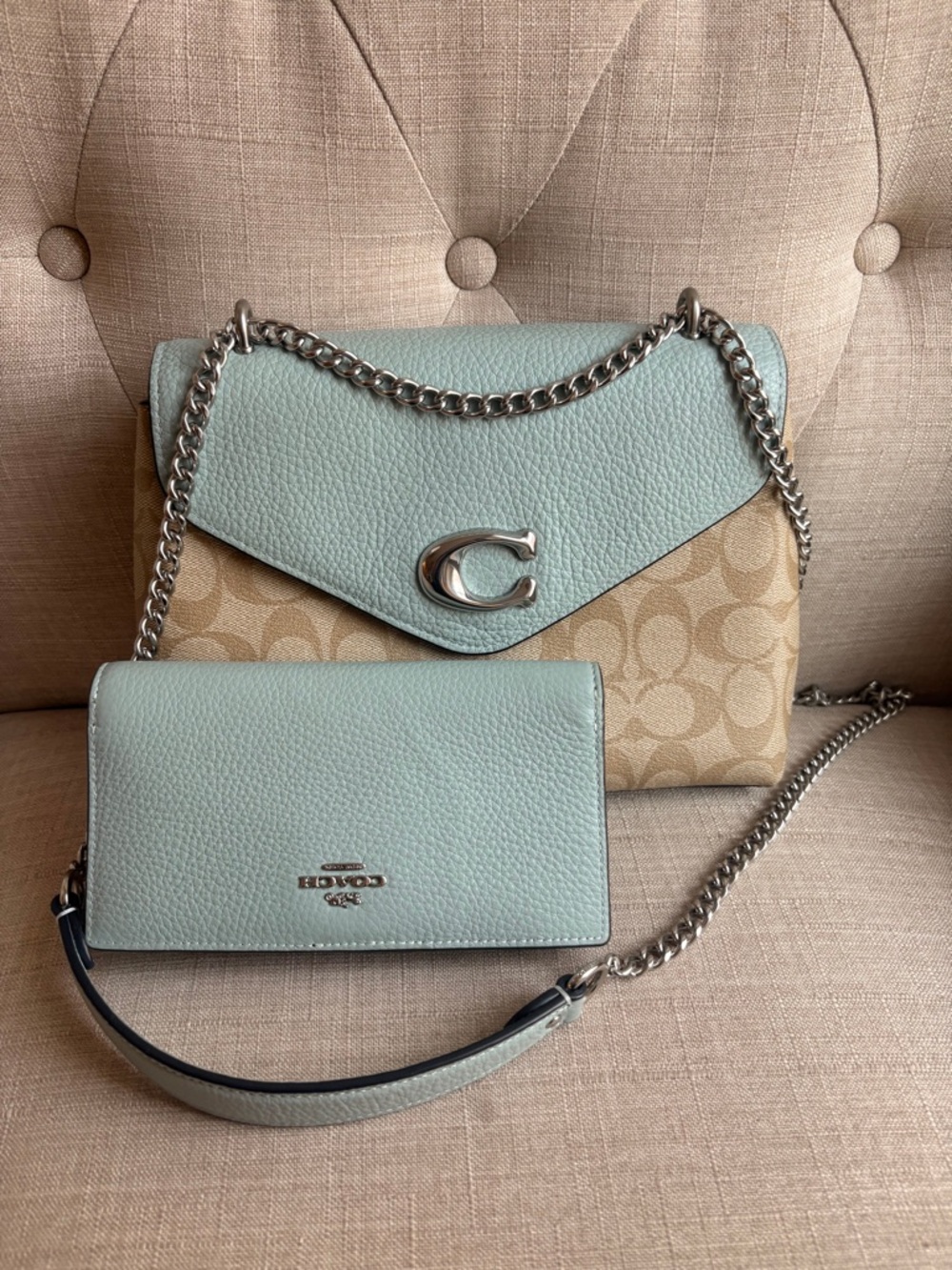 Coach Signature Canvas Crossbody with Light Blue Leather Trim and Wallet - Picture 6 of 6